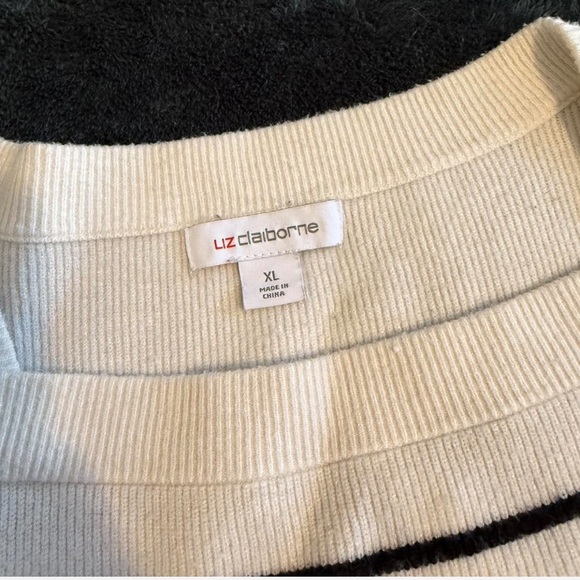 Liz Claiborne Cream and Black Striped Sweater - Picture 2 of 2